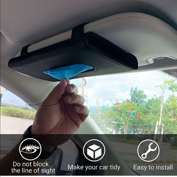 Car visor tissue, mask holder Black set of 2 NWT - Picture 5 of 9